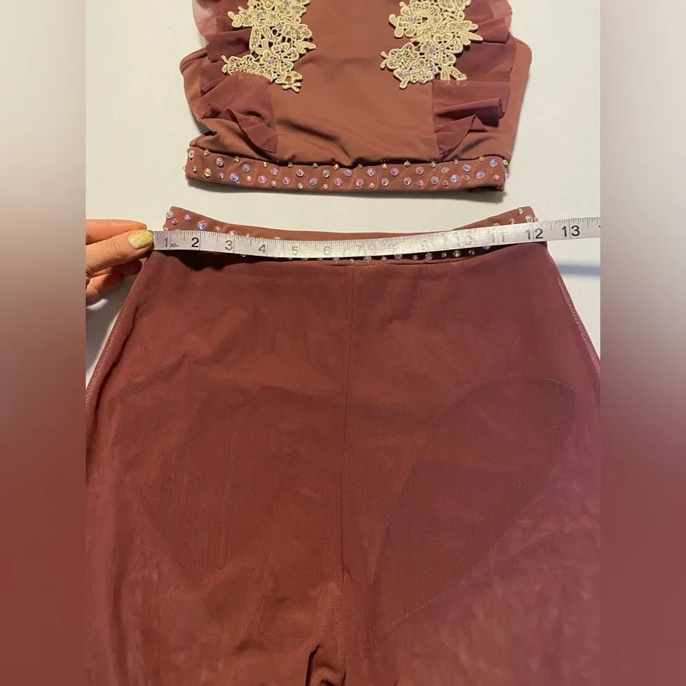 Weissman dance costume 2 piece GOLDEN HOUR SM12288 pant top SA-Small adult